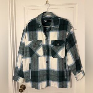 Zara Green and White Wool Blend Shacket